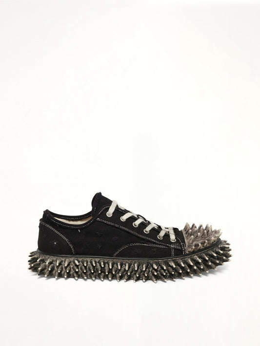 Image of Sneakers. Product name - Dirty Spike Toe Cap Canvas Sneaker in Black colour by brand - DOUBLET