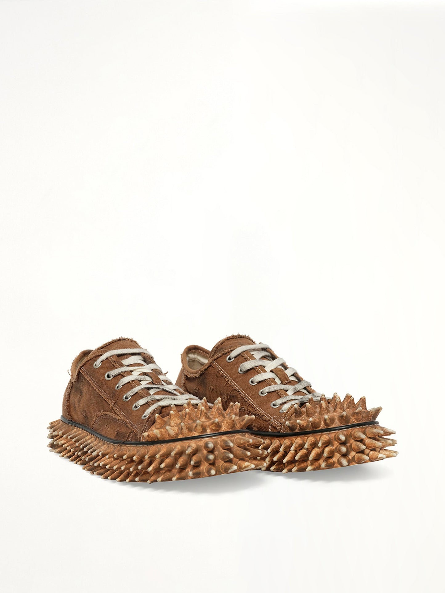 DOUBLET Dirty Spike Toe Cap Canvas Sneaker (Brown)