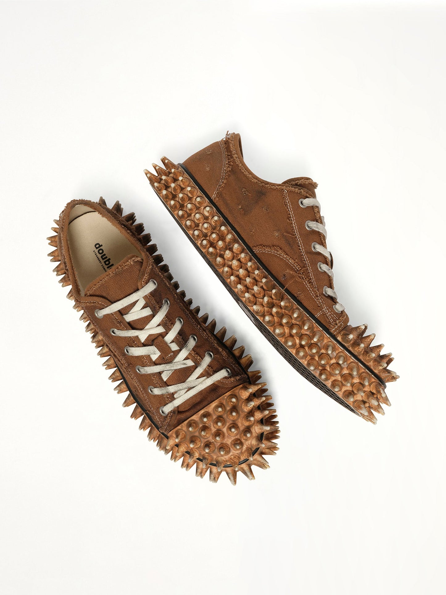 DOUBLET Dirty Spike Toe Cap Canvas Sneaker (Brown)