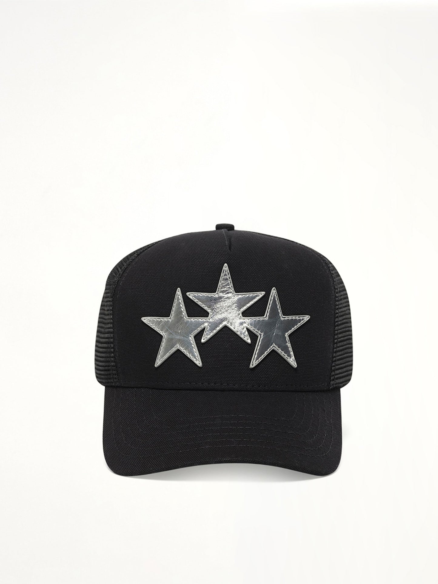 Image of Hats. Product name - 3 Star Metallic Trucker Hat in Black colour by brand - AMIRI