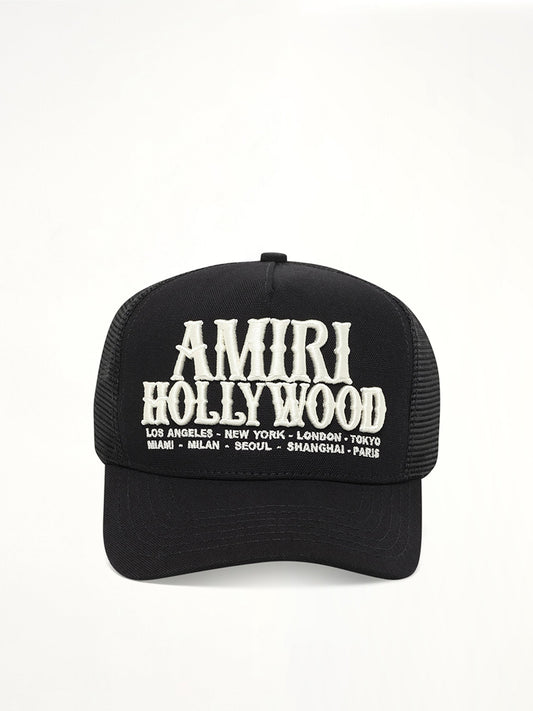 Image of Hats. Product name - Amiri Hollywood Trucker Hat in Black colour by brand - AMIRI
