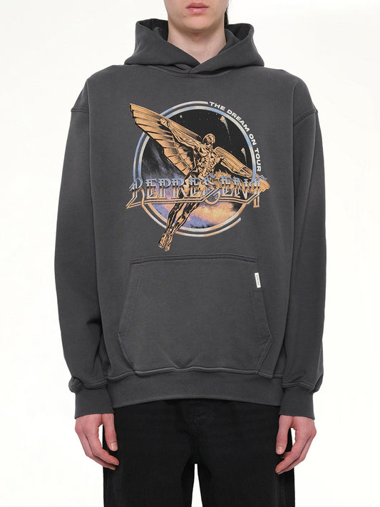 Image of a model wearing Outerwear. Product name - Golden Tour Hoodie in Grey colour by brand - REPRESENT