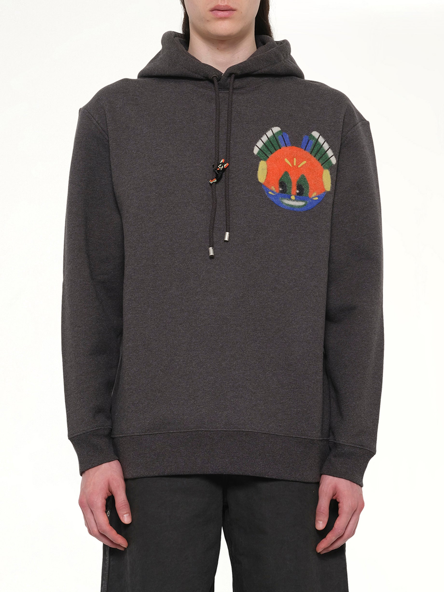 Image of a model wearing Outerwear. Product name - Louis Wain Hoodie in Grey colour by brand - LOEWE