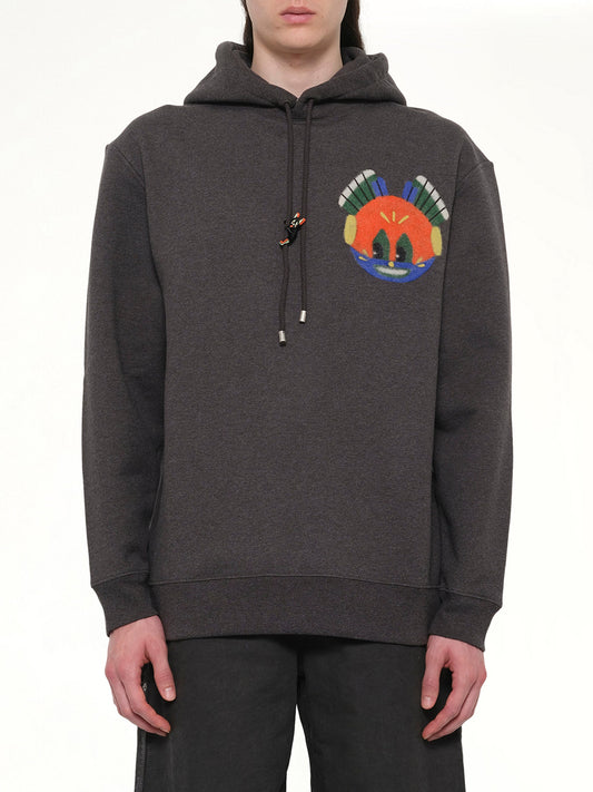 Image of a model wearing Outerwear. Product name - Louis Wain Hoodie in Grey colour by brand - LOEWE