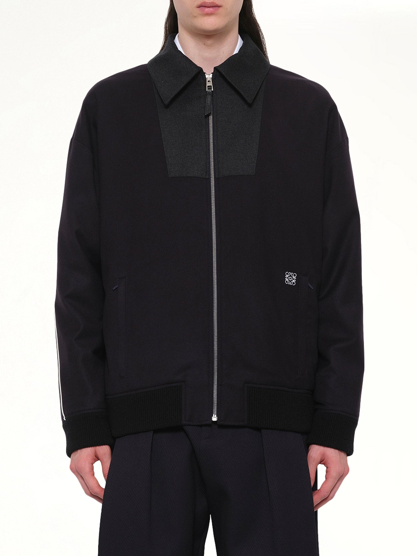Image of Coats & Jackets. Product name - Wool Traksuit Jacket in Navy colour by brand - LOEWE