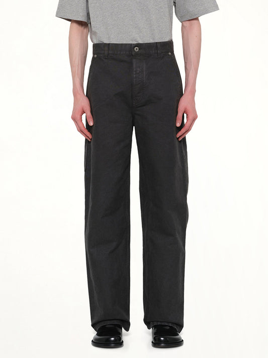 Image of a model wearing Pants. Product name - Cotton Trouser in Anthracite colour by brand - LOEWE