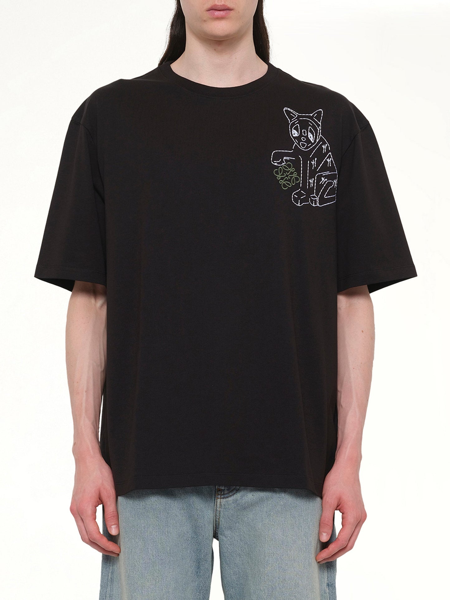 Image of T-Shirts. Product name - Louis Wain Loose Fit T-Shirt in Black colour by brand - LOEWE