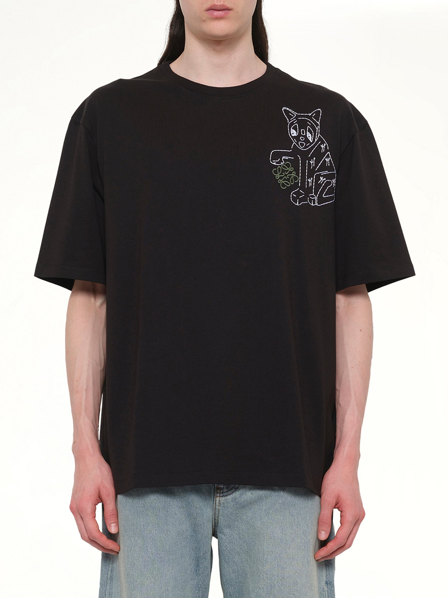 Image of T-Shirts. Product name - Louis Wain Loose Fit T-Shirt in Black colour by brand - LOEWE