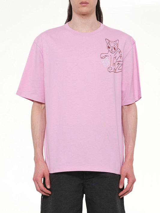 Image of T-Shirts. Product name - Louis Wain Loose Fit T-Shirt in Pink colour by brand - LOEWE