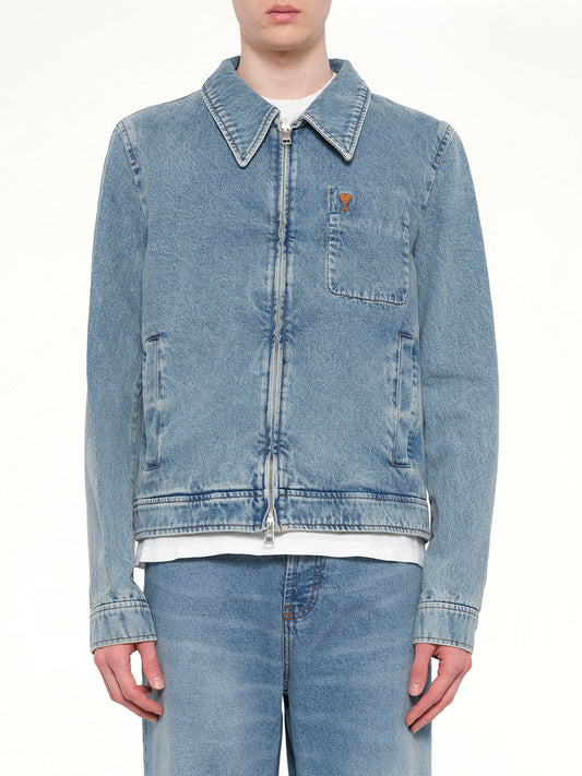 Image of Coats & Jackets. Product name - Contrasted ADC Denim Jacket in Blue colour by brand - AMI PARIS