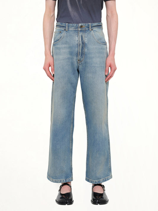 Image of Jeans. Product name - Cropped Denim Jeans in Blue colour by brand - MAISON MARGIELA