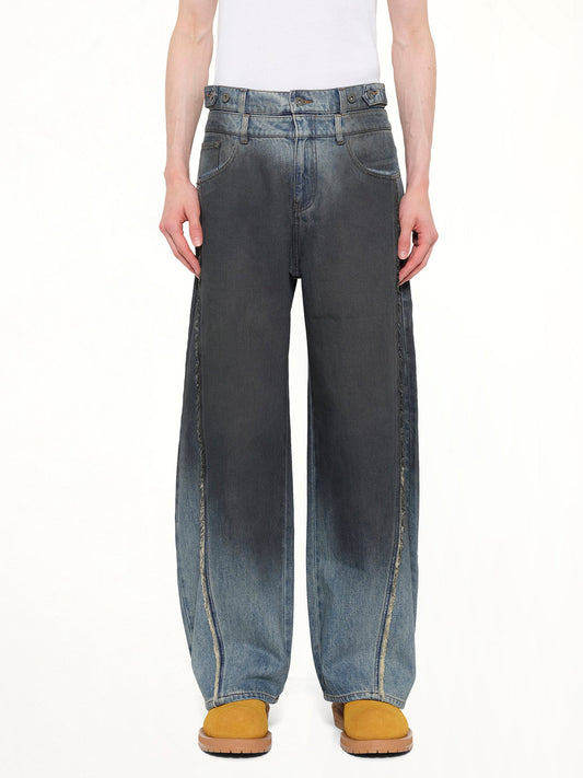Image of Jeans. Product name - Double Waist Gradient Denim Trousers in Blue colour by brand - FENG CHEN WANG