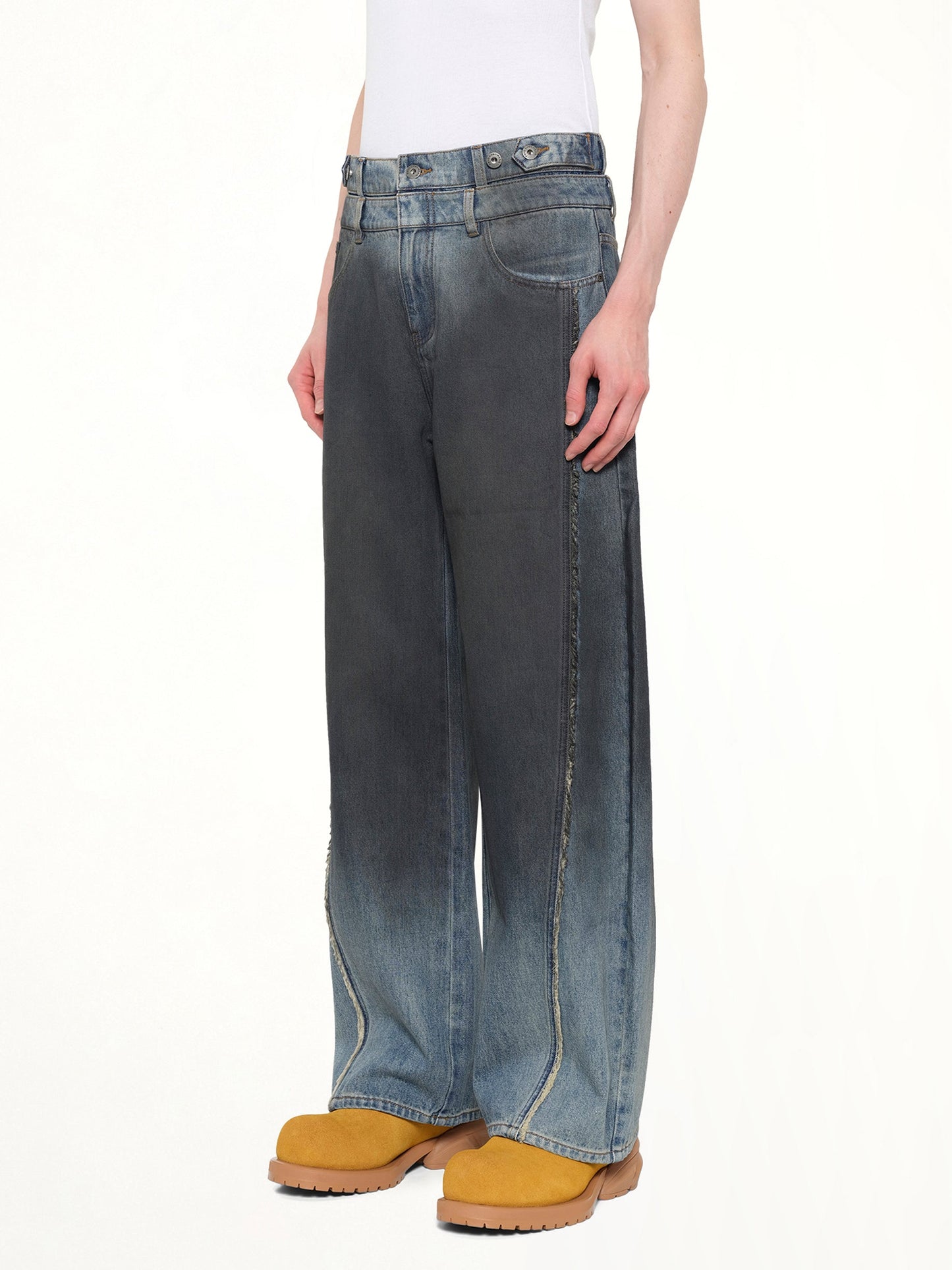 FENG CHEN WANG Double Waist Gradient Denim Trousers (Blue)