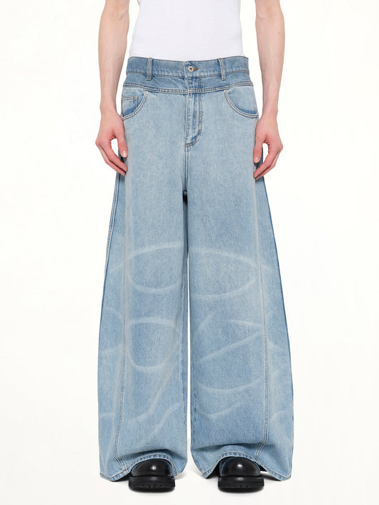 Image of Jeans. Product name - Wide Leg Denim Trousers in Blue colour by brand - FENG CHEN WANG