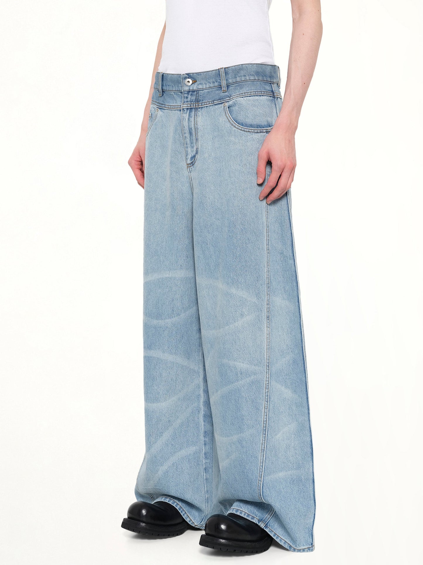 FENG CHEN WANG Wide Leg Denim Trousers (Blue)