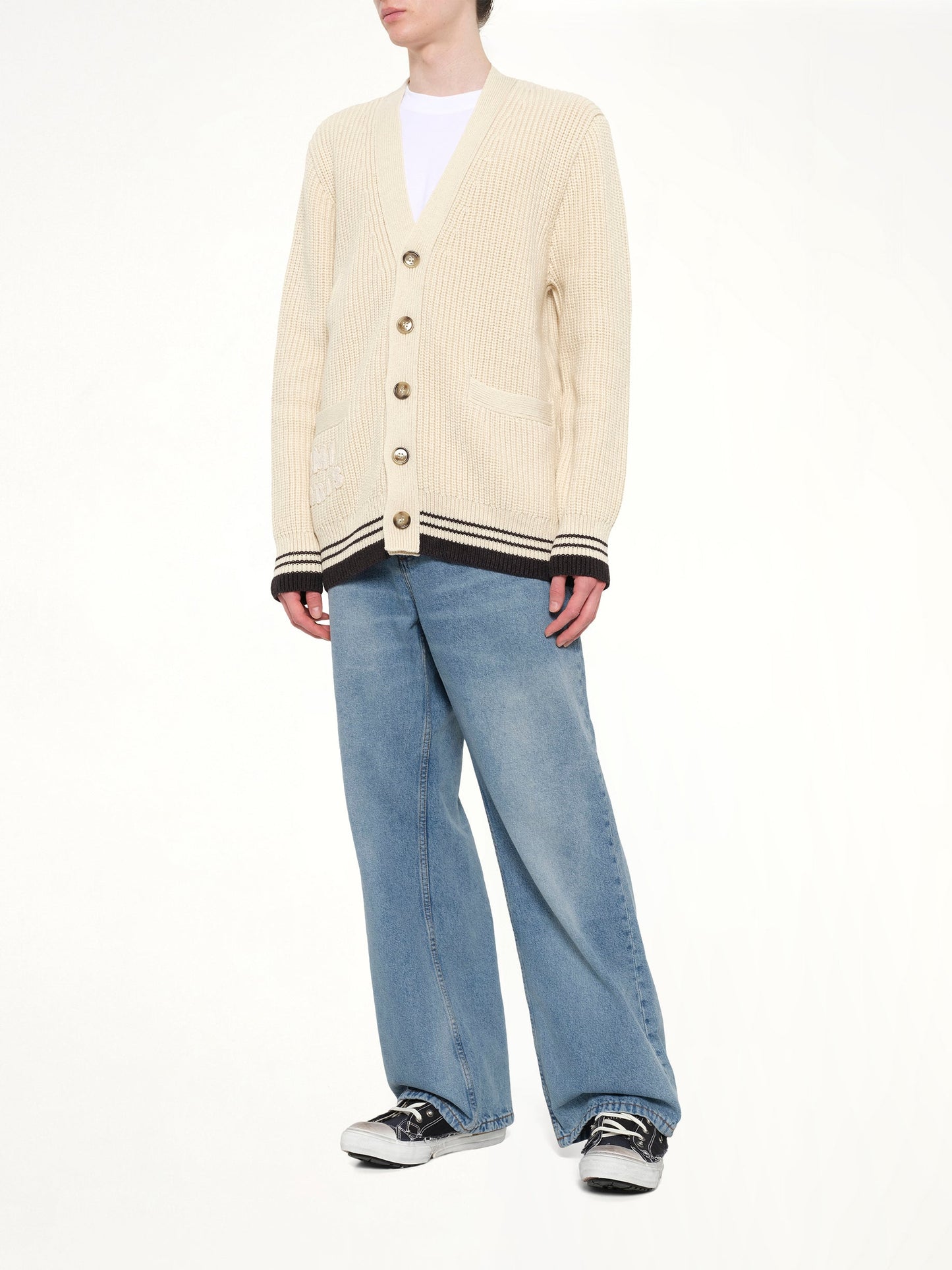 Cardigan with ADC and Ami Paris Patch (White)