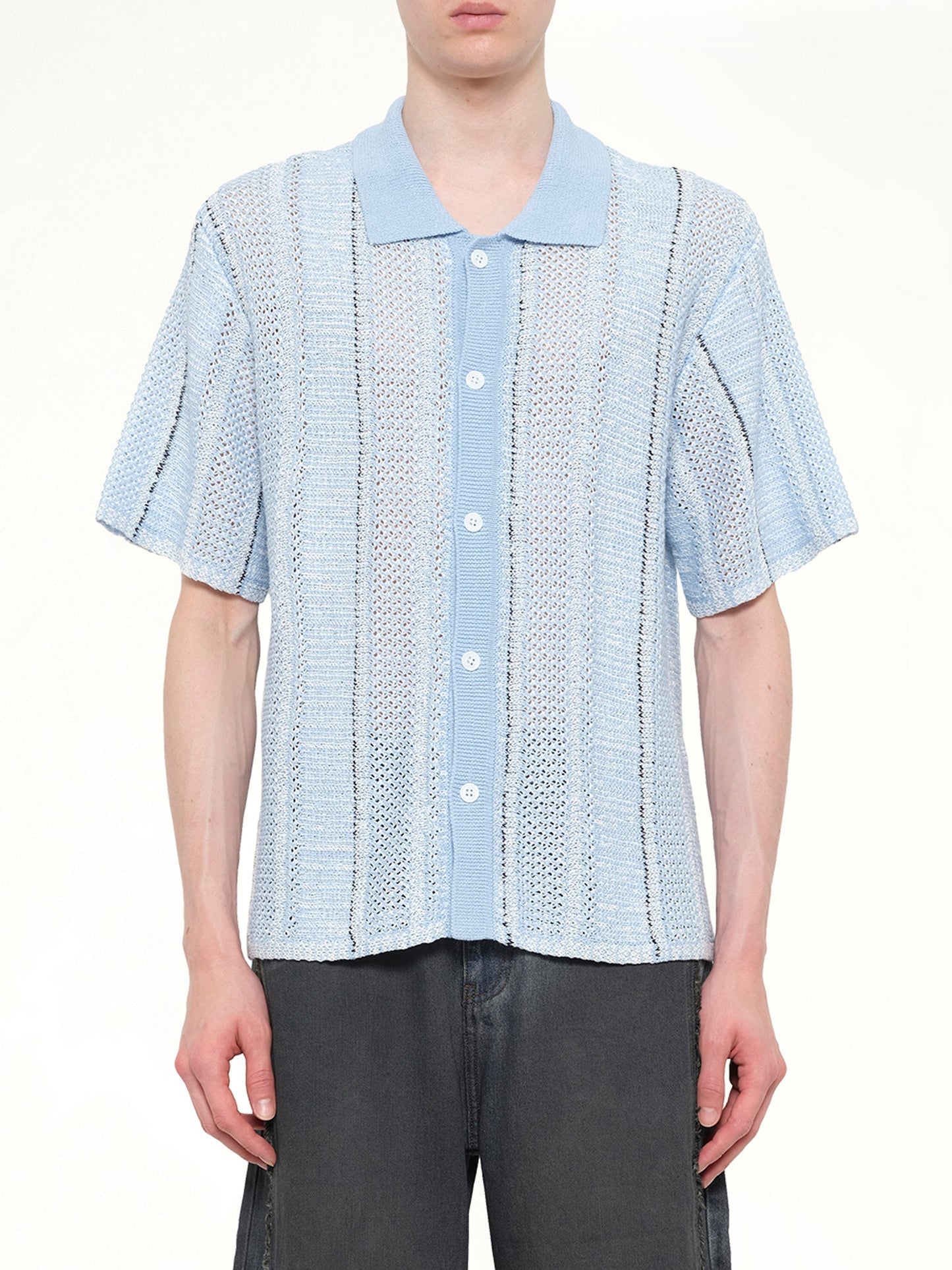 Image of Shirts. Product name - Knited Shirt in Blue colour by brand - FENG CHEN WANG