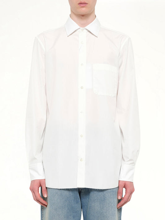 Image of a model wearing Tops. Product name - Long Sleeve Shirt in White colour by brand - MAISON MARGIELA