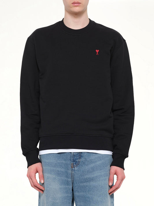 Image of a model wearing Outerwear. Product name - Red Ami De Coeur Sweatshirt in Black colour by brand - AMI PARIS