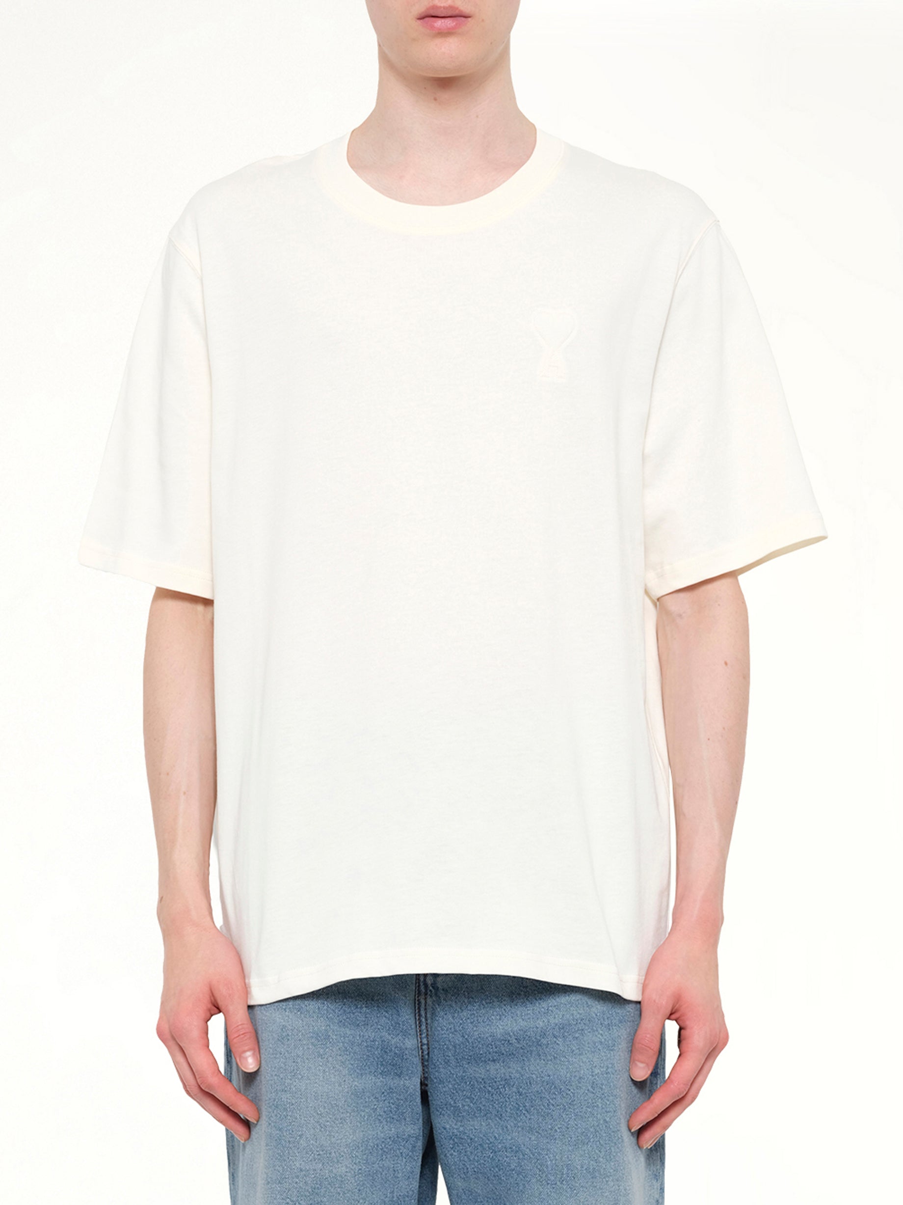 Image of T-Shirts. Product name - Big ADC Embossed T-Shirt in White colour by brand - AMI PARIS