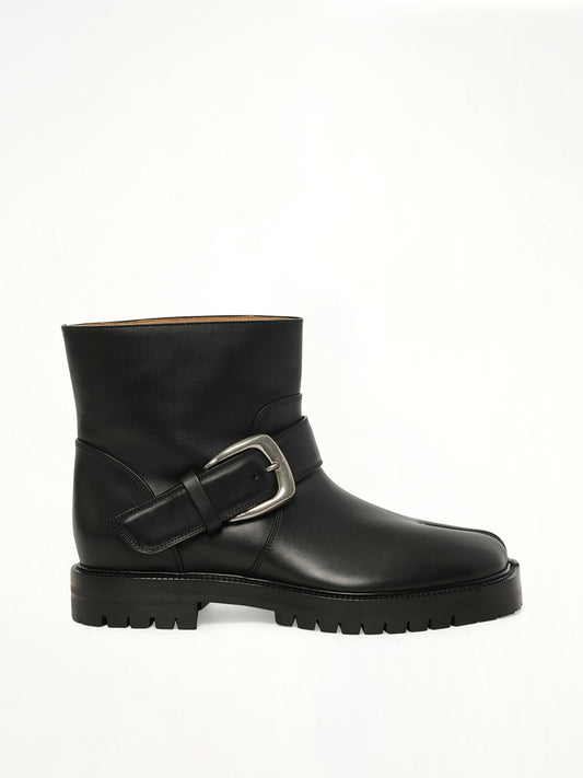 Image of Boots. Product name - Tabi County Buckle Ankle Boots in Black colour by brand - MAISON MARGIELA