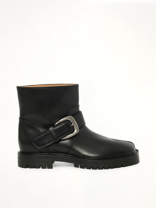 Image of Boots. Product name - Tabi County Buckle Ankle Boots in Black colour by brand - MAISON MARGIELA