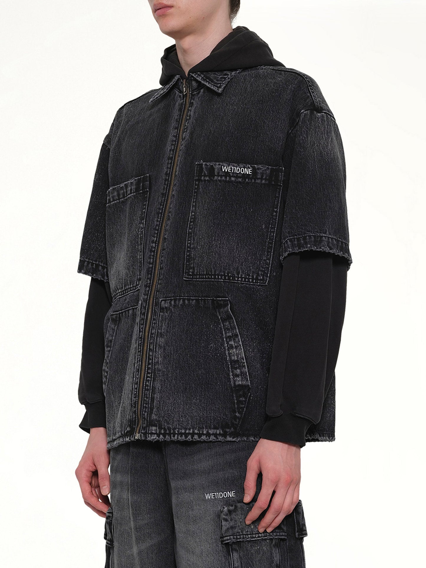 WE11DONE Faded Layered Hoodie Jacket (Black)