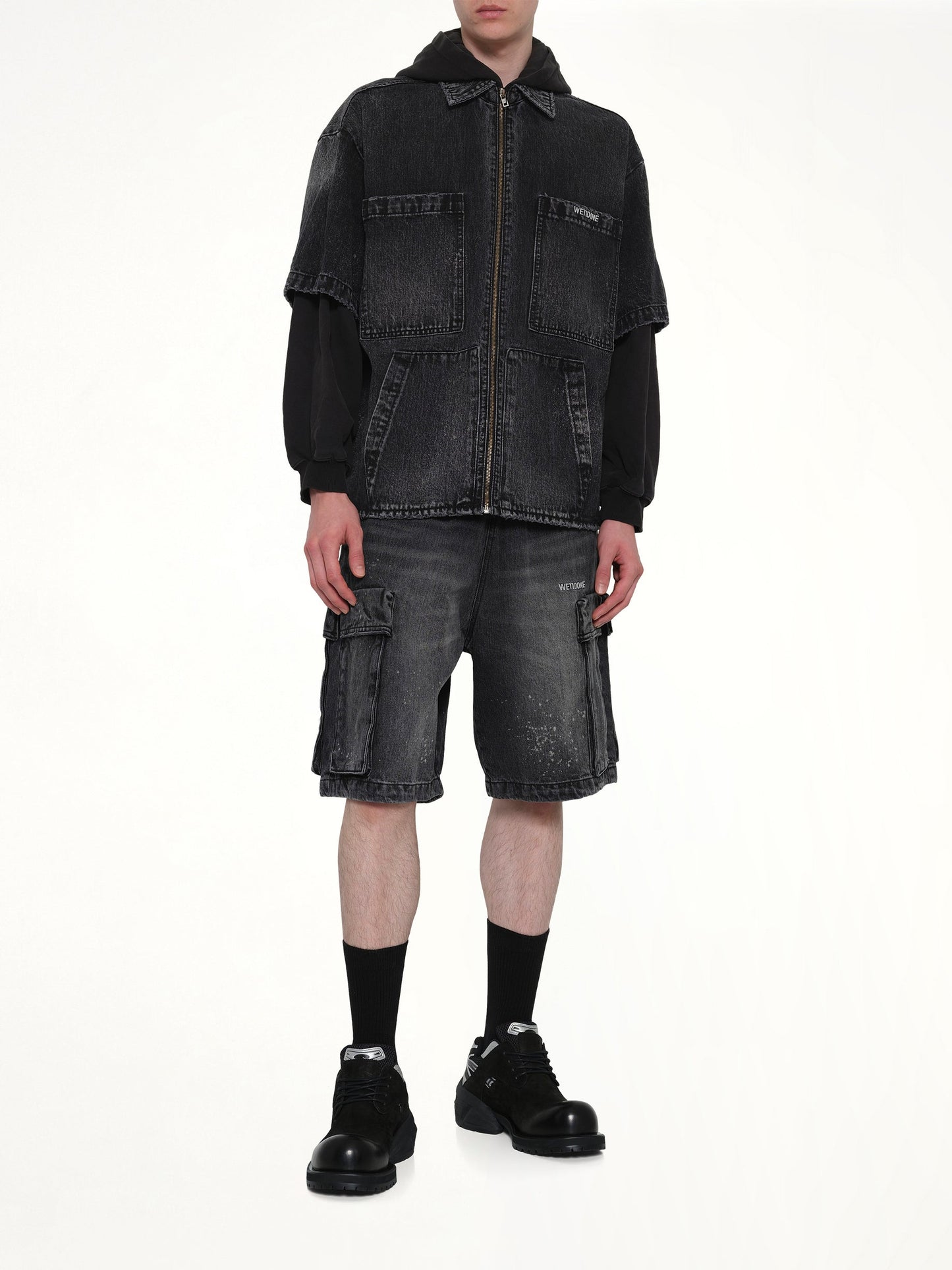 WE11DONE Faded Layered Hoodie Jacket (Black)