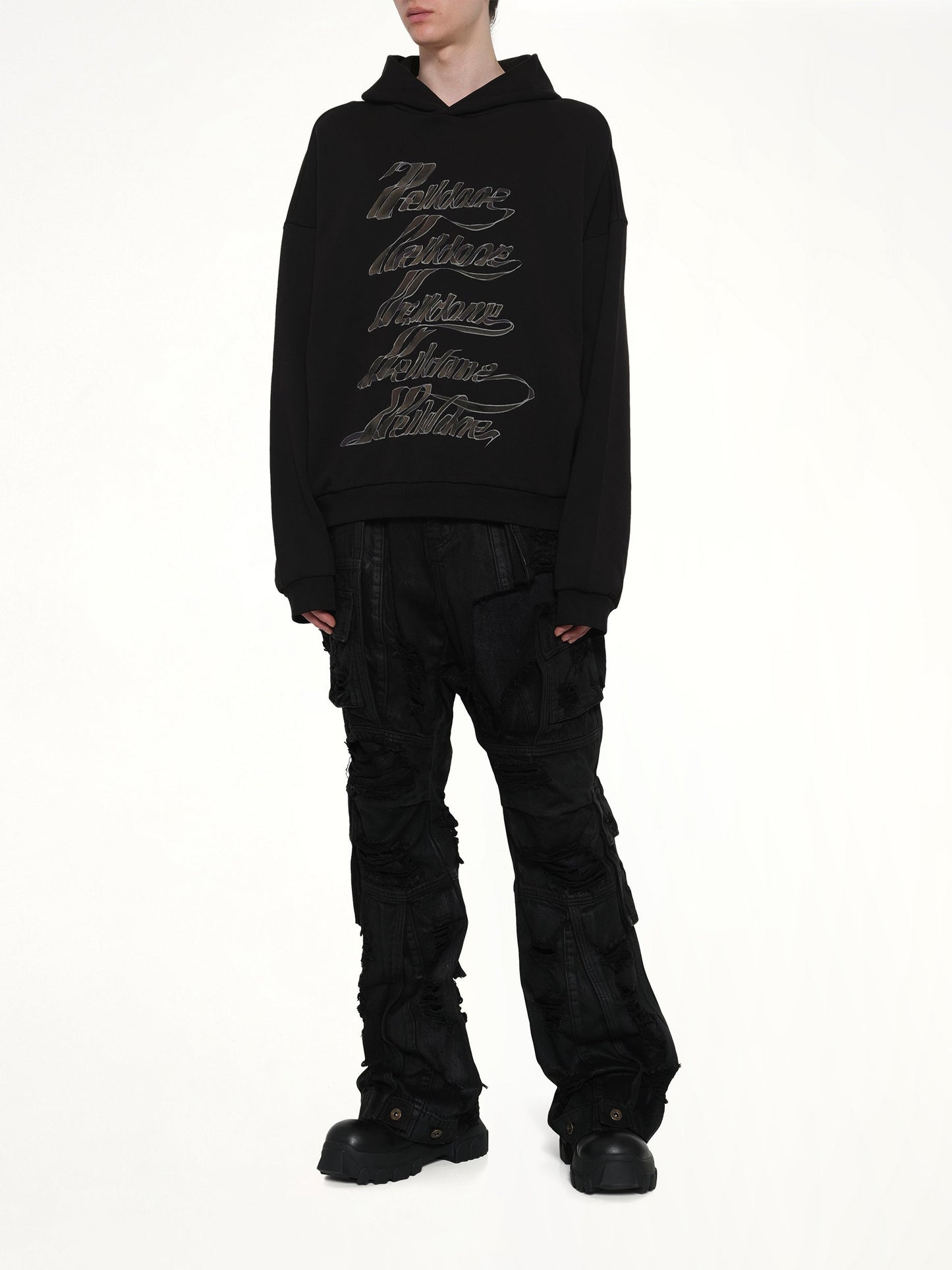 WE11DONE Ribbon Multi-Logo Hoodie (Black)