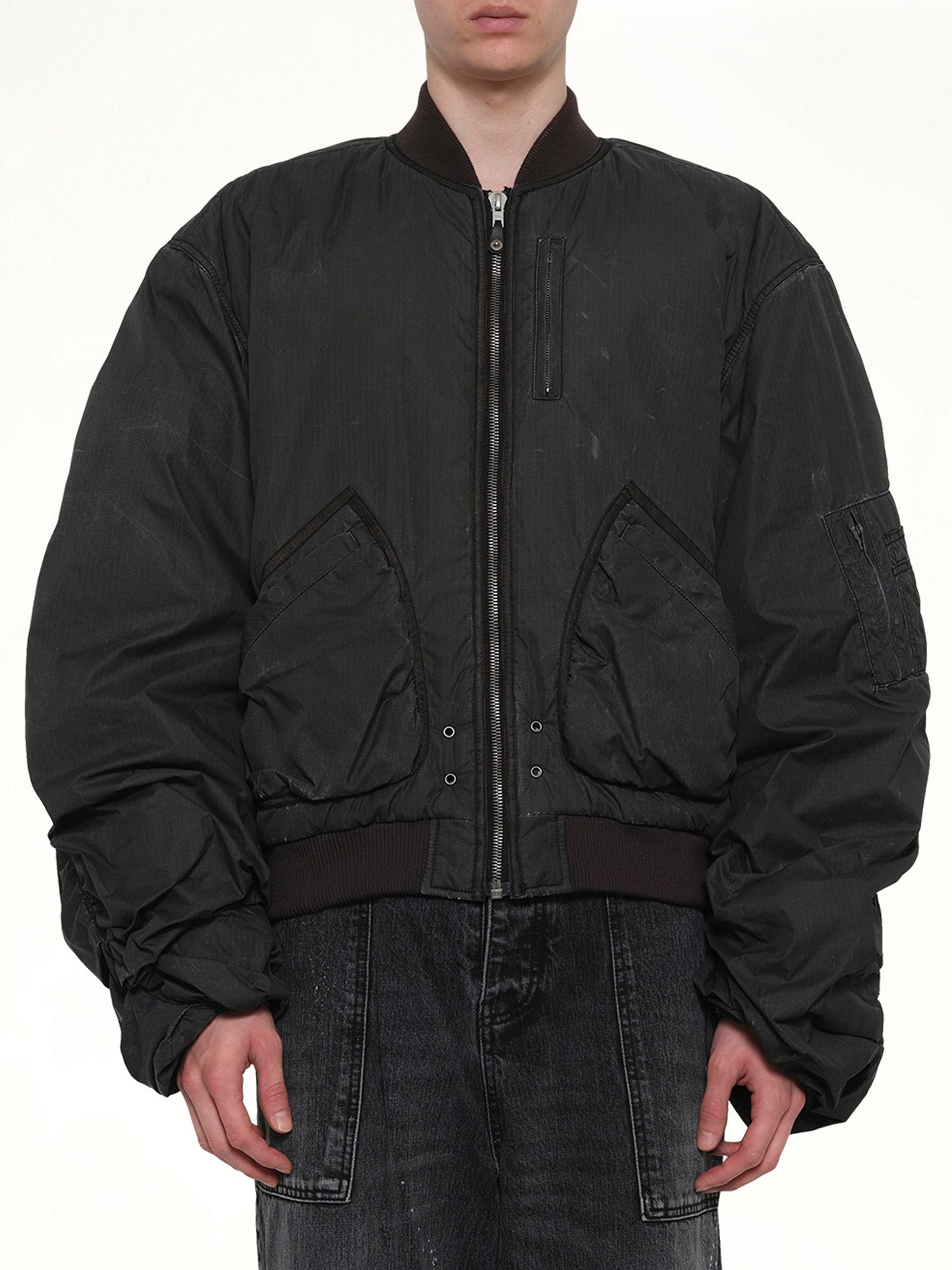 Image of Coats & Jackets. Product name - Washed Nylon Bomber in Black colour by brand - WE11DONE