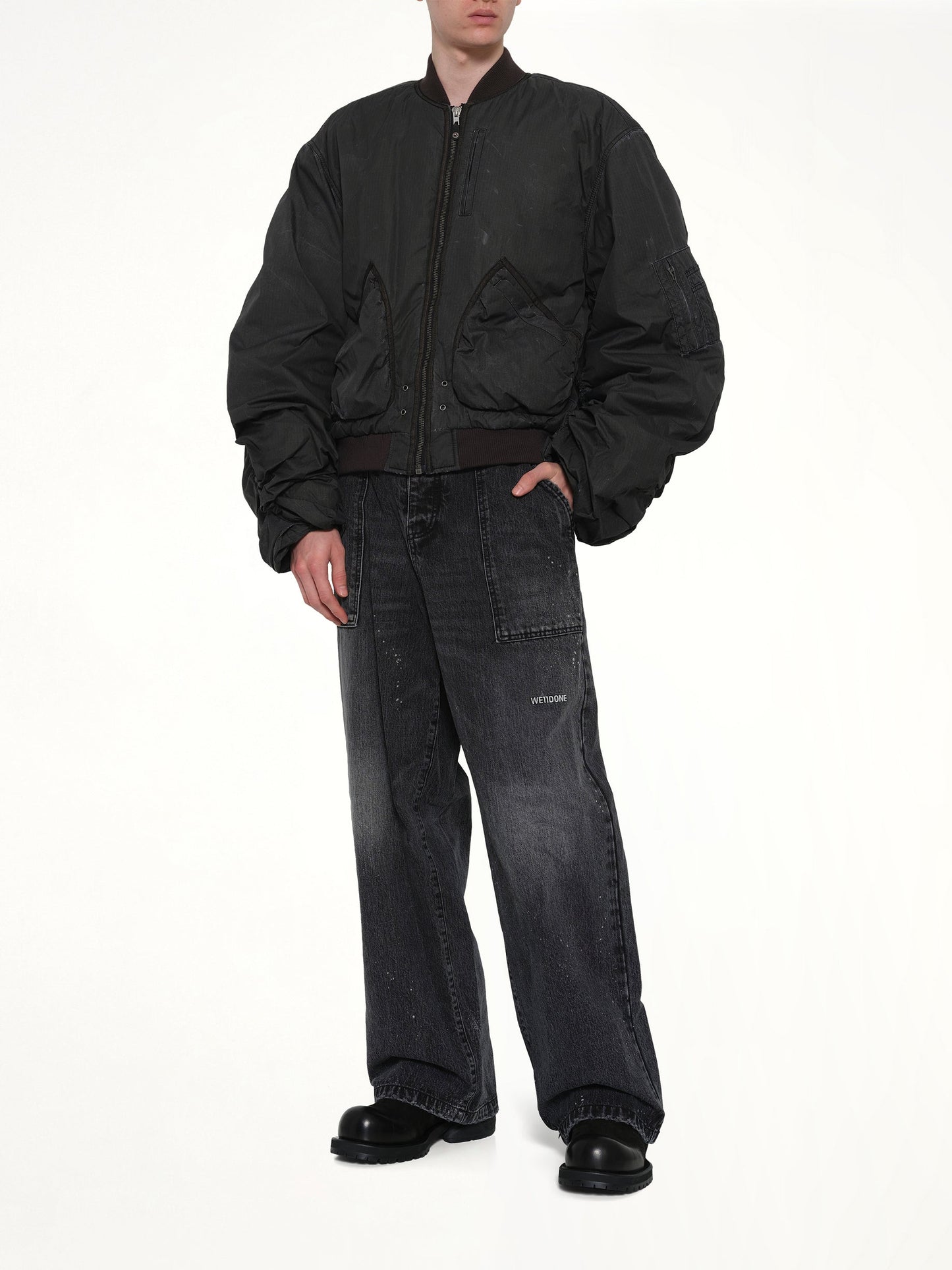 WE11DONE Washed Nylon Bomber (Black)