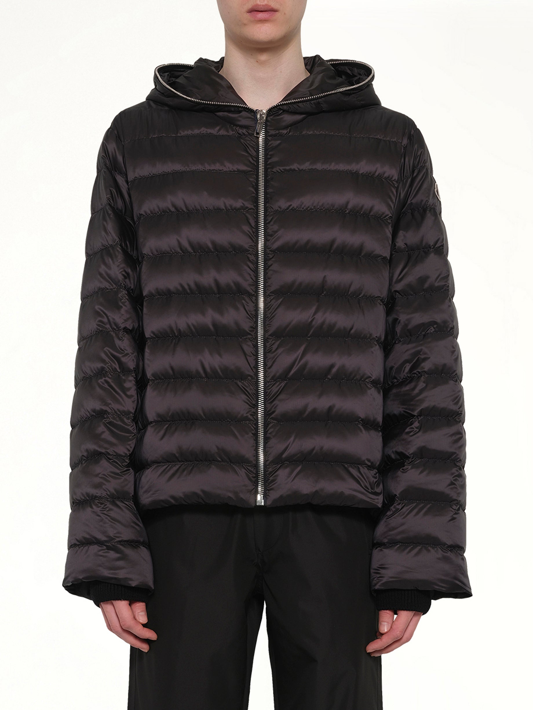 Image of Coats & Jackets. Product name - Rick Owens x Moncler Ziplock Jacket in Black colour by brand - RICK OWENS