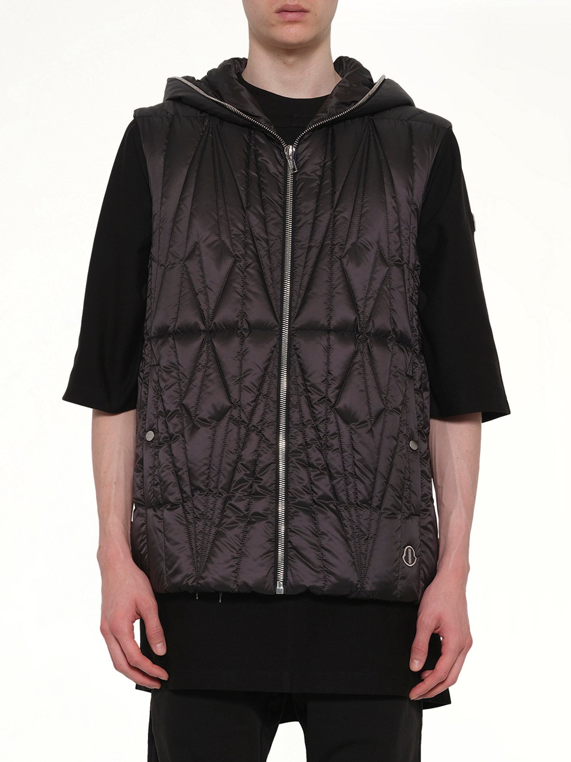 Image of Coats & Jackets. Product name - Rick Owens x Moncler Geocamo Ziplock Vest in Black colour by brand - RICK OWENS