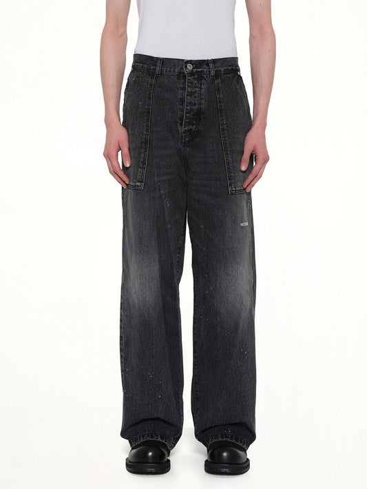 Image of Jeans. Product name - Distressed Cargo Jeans in Black colour by brand - WE11DONE
