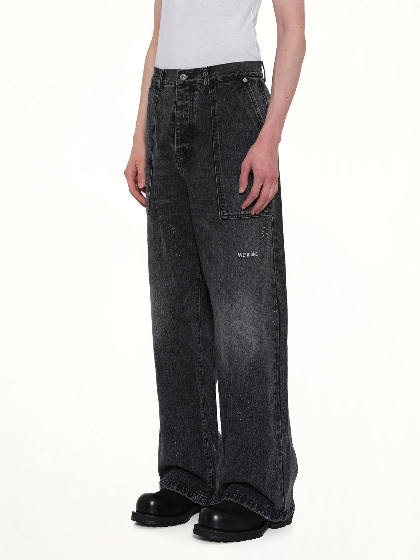 WE11DONE Distressed Cargo Jeans (Black)