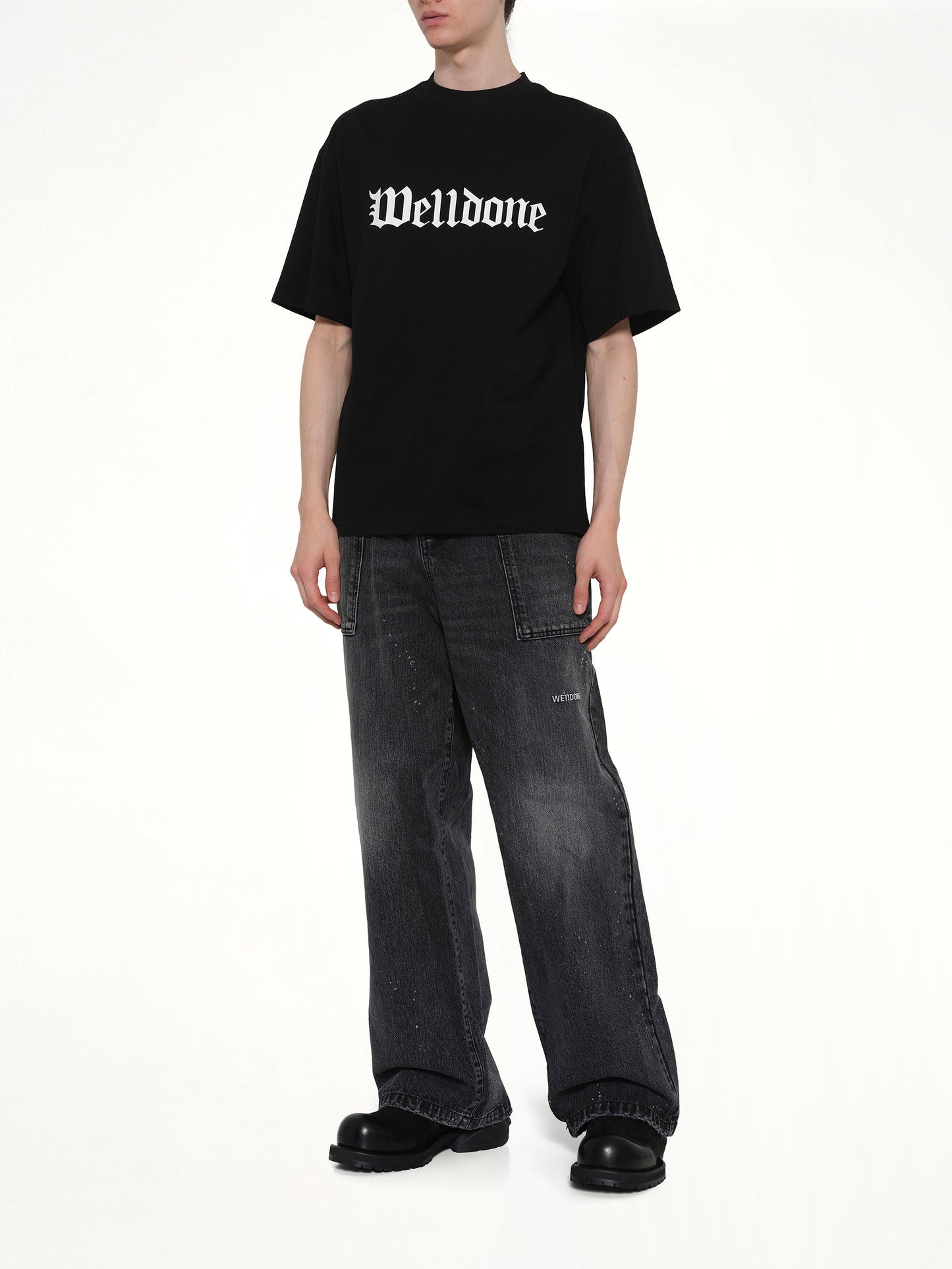 WE11DONE Distressed Cargo Jeans (Black)