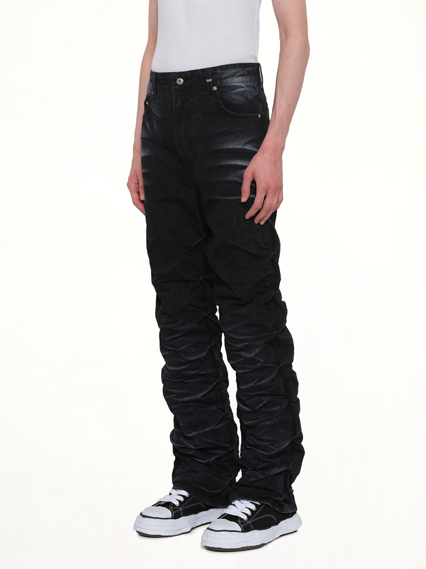WE11DONE Textured Fold Denim Jeans (Black)