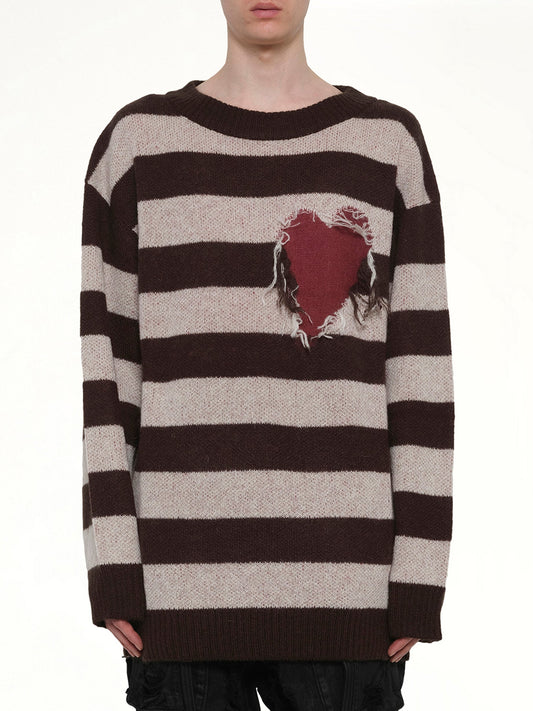 Image of a model wearing Outerwear. Product name - Grunge Stripe Pullover in Brown colour by brand - WE11DONE