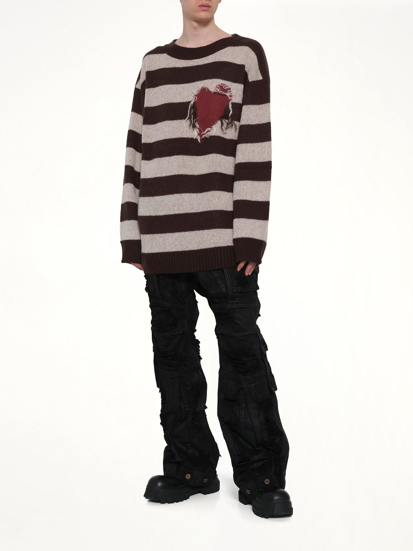 WE11DONE Grunge Stripe Pullover (Brown)