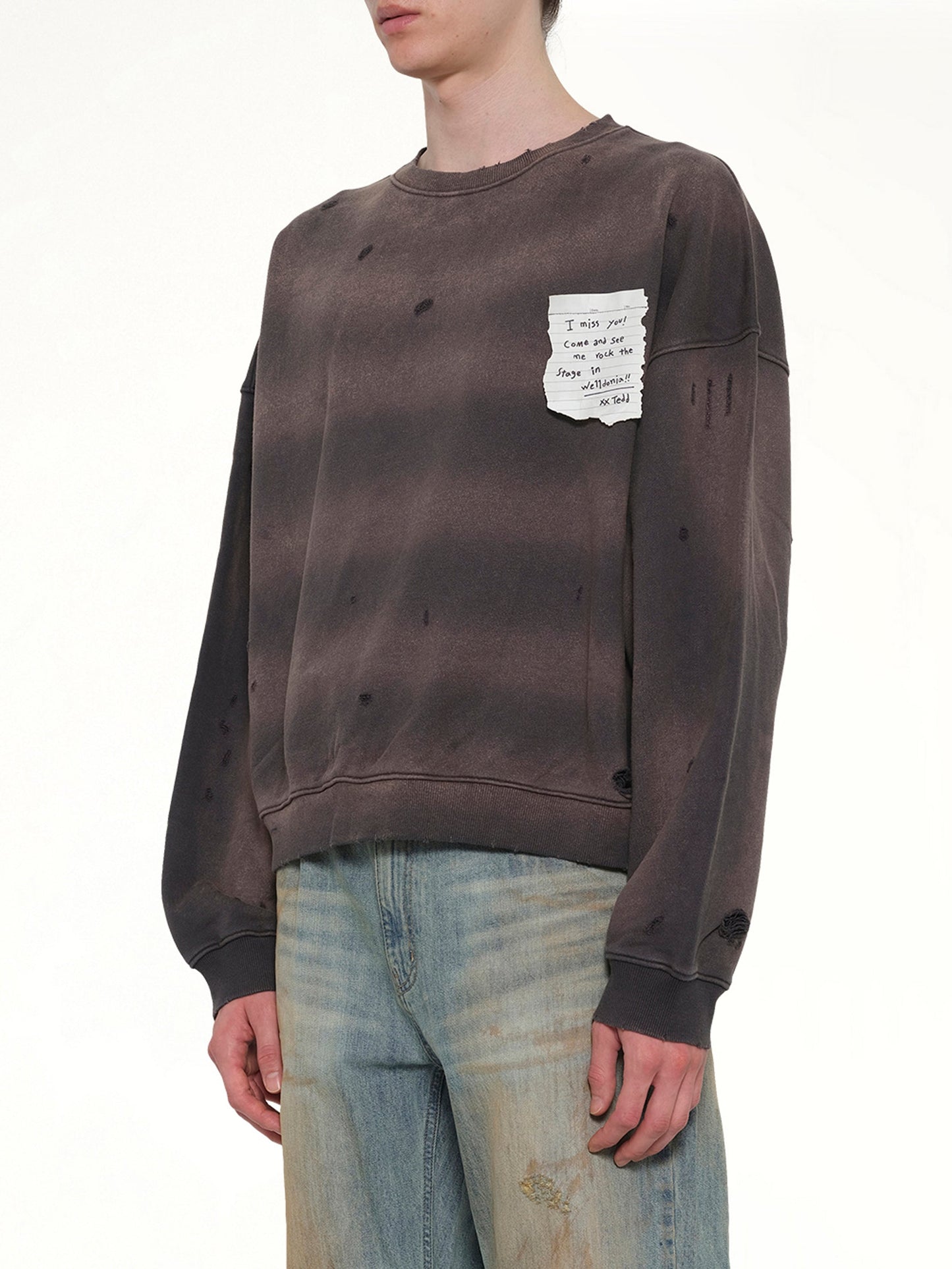 WE11DONE Paper Note Grunge Sweatshirt (Grey)
