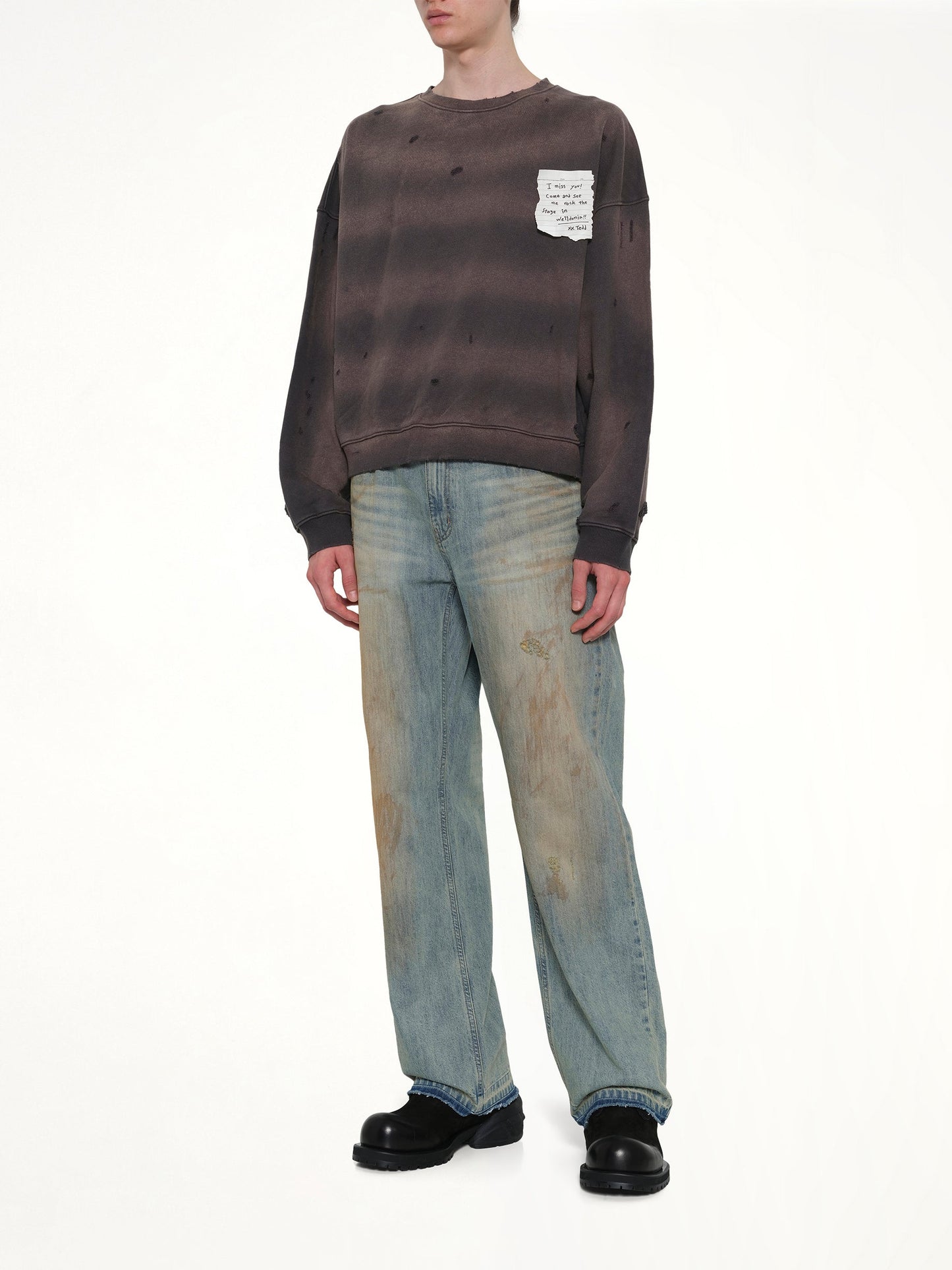 WE11DONE Paper Note Grunge Sweatshirt (Grey)