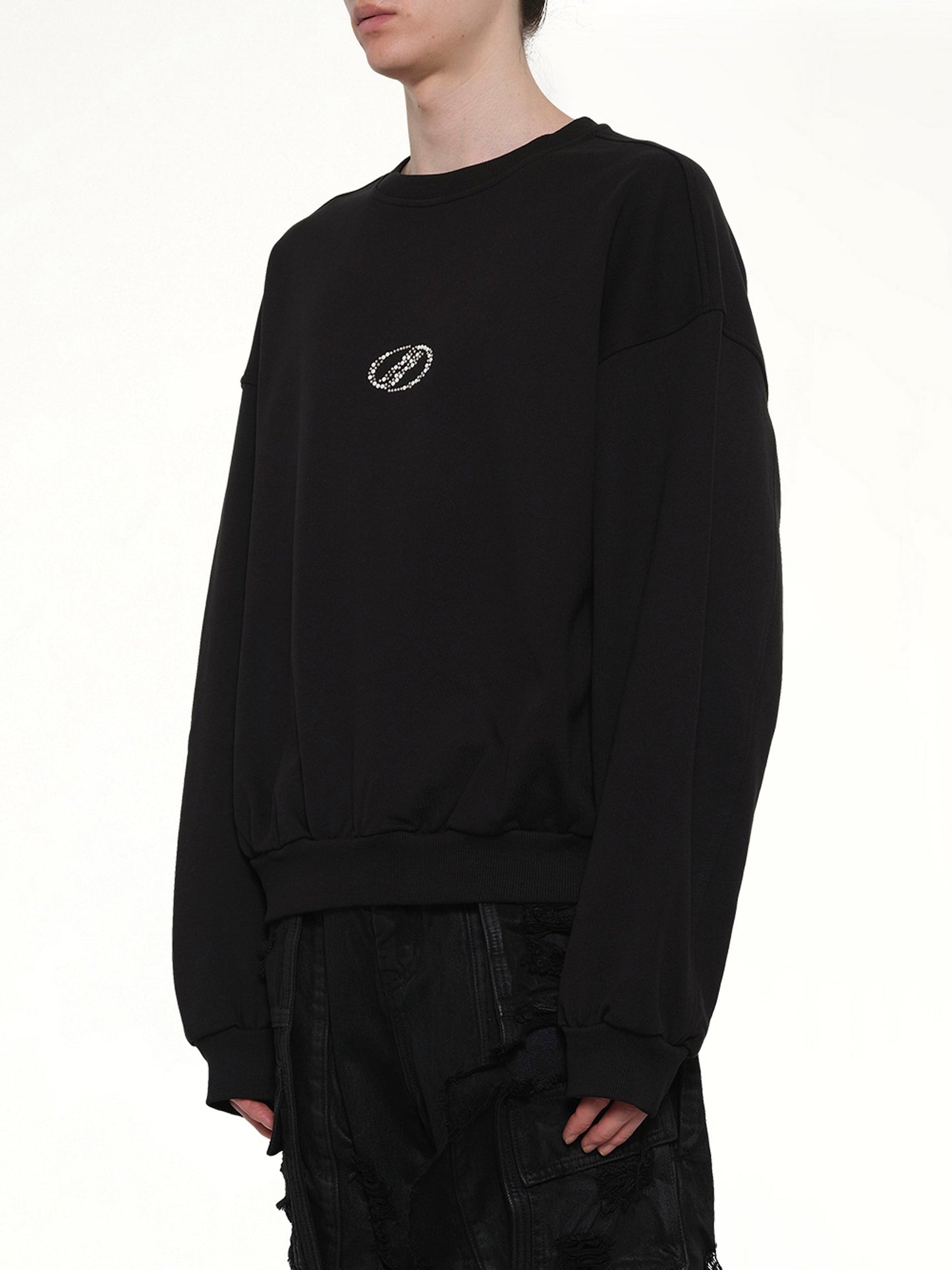WE11DONE Rhinestone Balloon-Fit Sweatshirt (Black)
