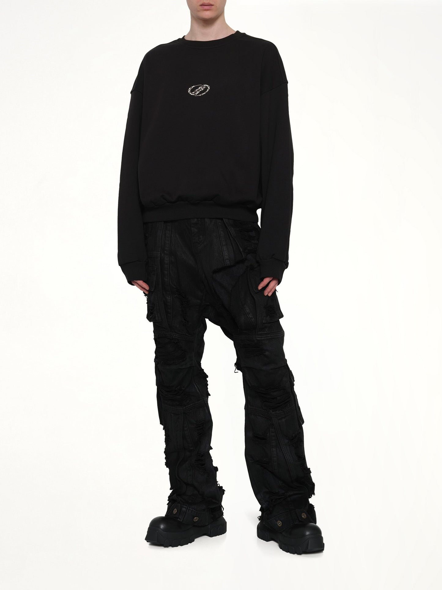 WE11DONE Rhinestone Balloon-Fit Sweatshirt (Black)