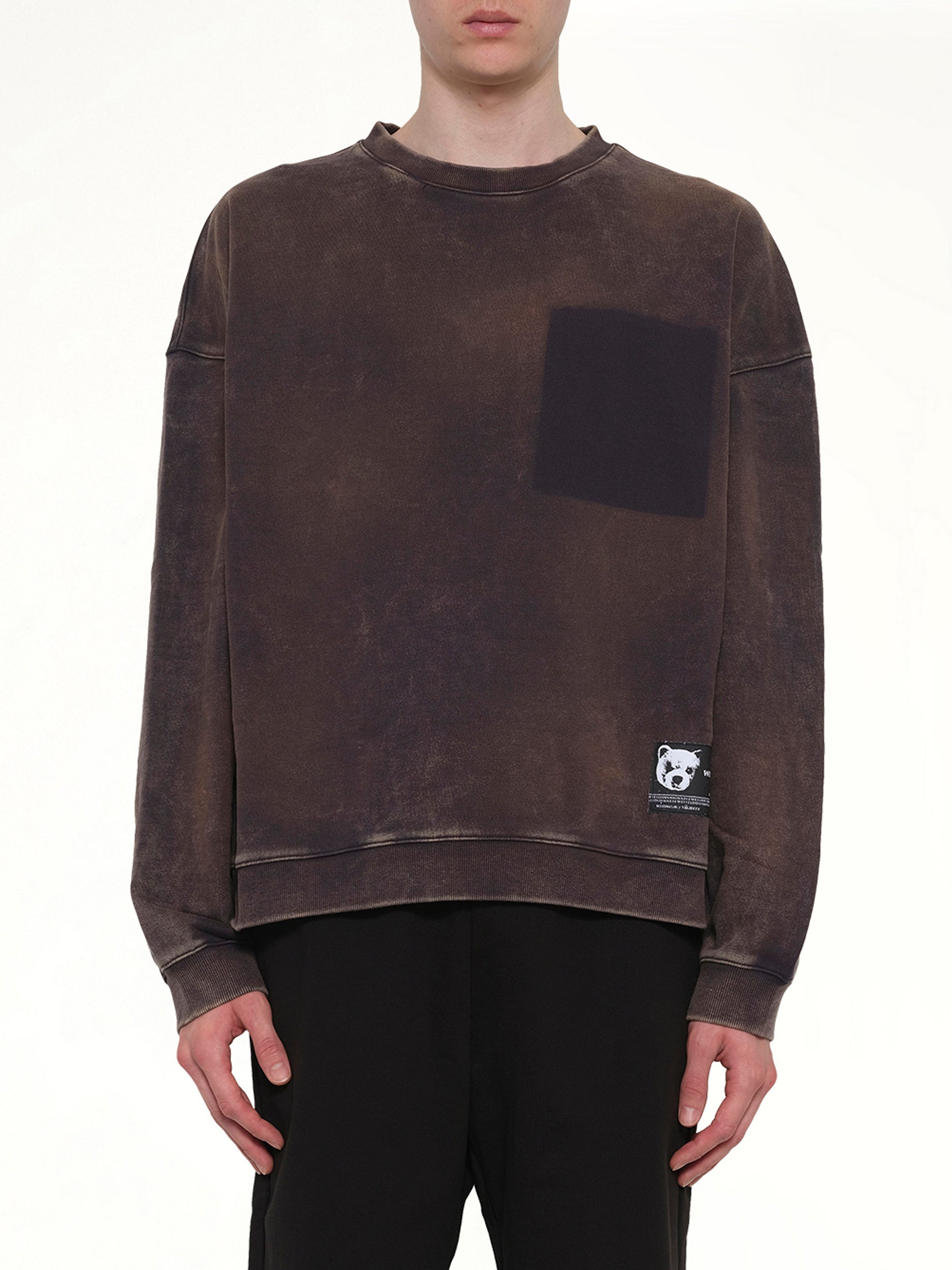 Image of a model wearing Outerwear. Product name - Teddy ID Sweatshirt in Grey colour by brand - WE11DONE