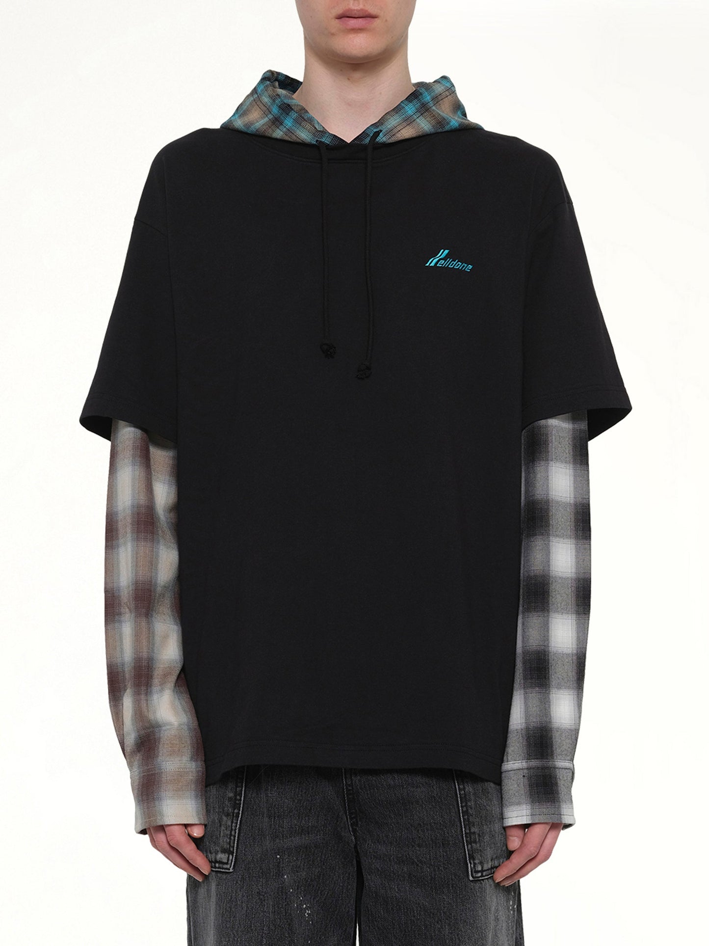 Image of T-Shirts. Product name - Checkered Patch Long-Sleeved T-Shirt in Black colour by brand - WE11DONE