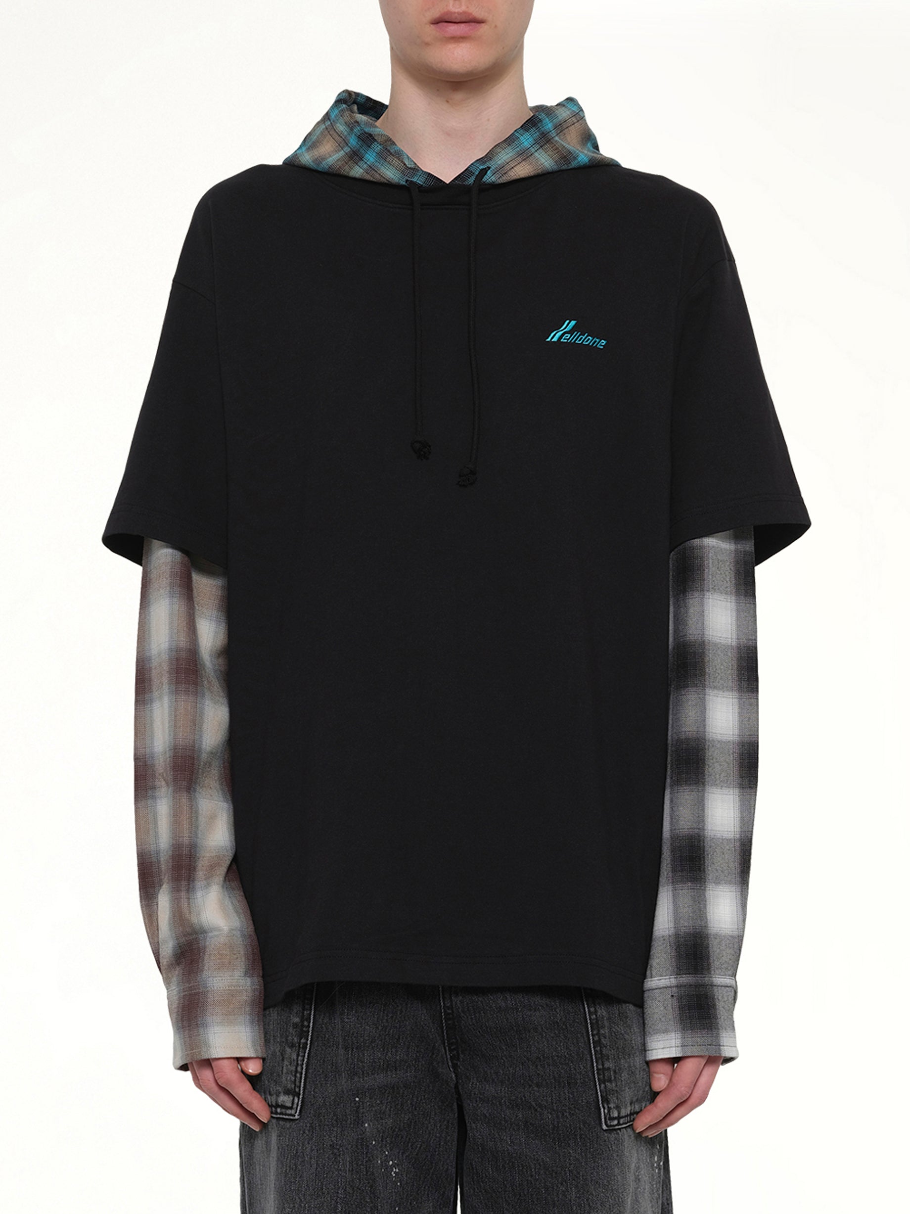 Image of T-Shirts. Product name - Checkered Patch Long-Sleeved T-Shirt in Black colour by brand - WE11DONE