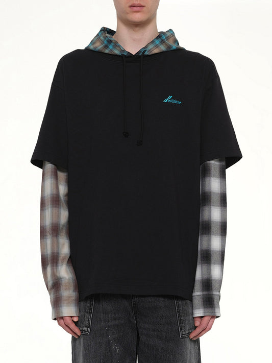 Image of T-Shirts. Product name - Checkered Patch Long-Sleeved T-Shirt in Black colour by brand - WE11DONE