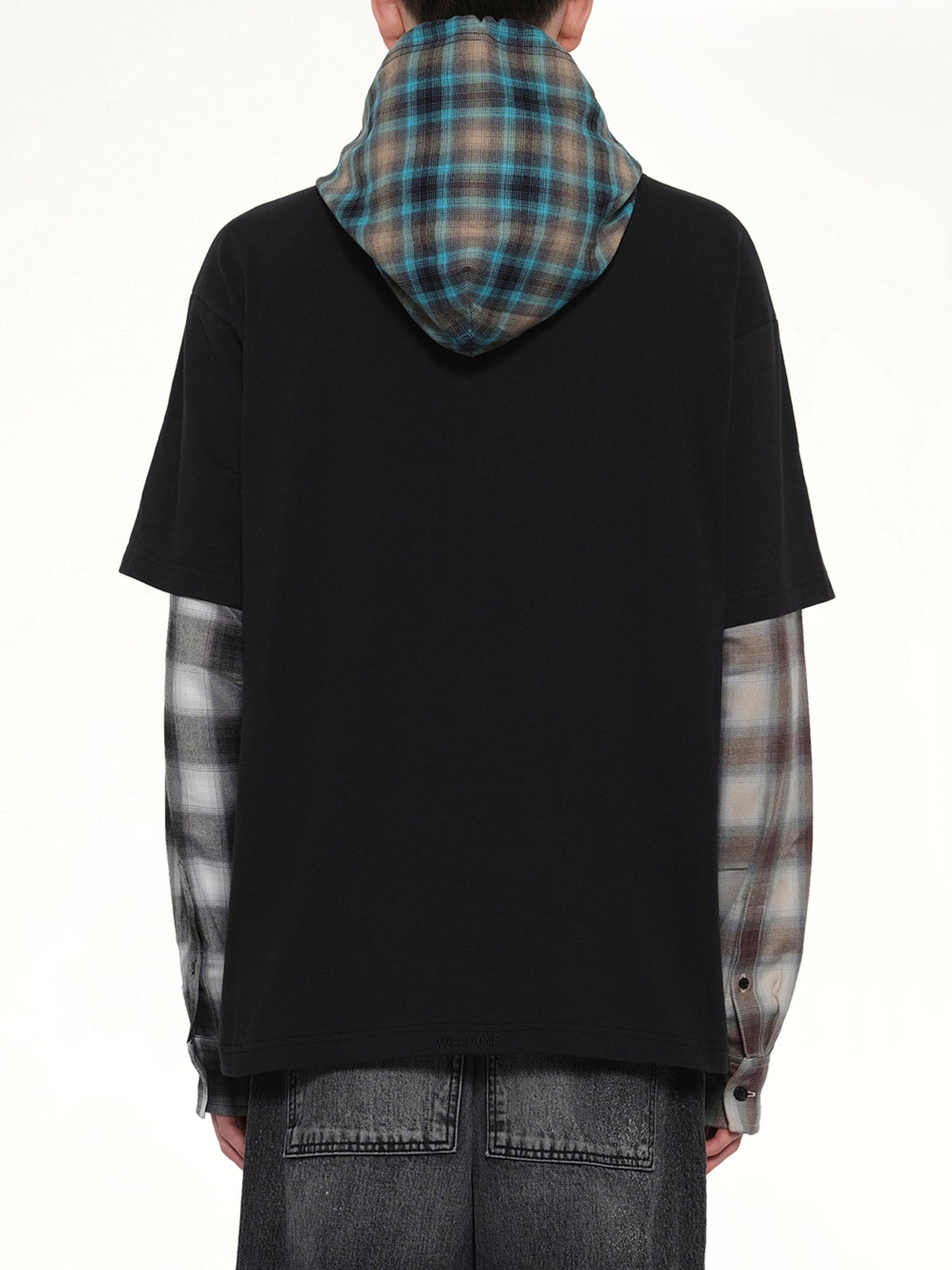 WE11DONE Checkered Patch Long-Sleeved T-Shirt (Black)