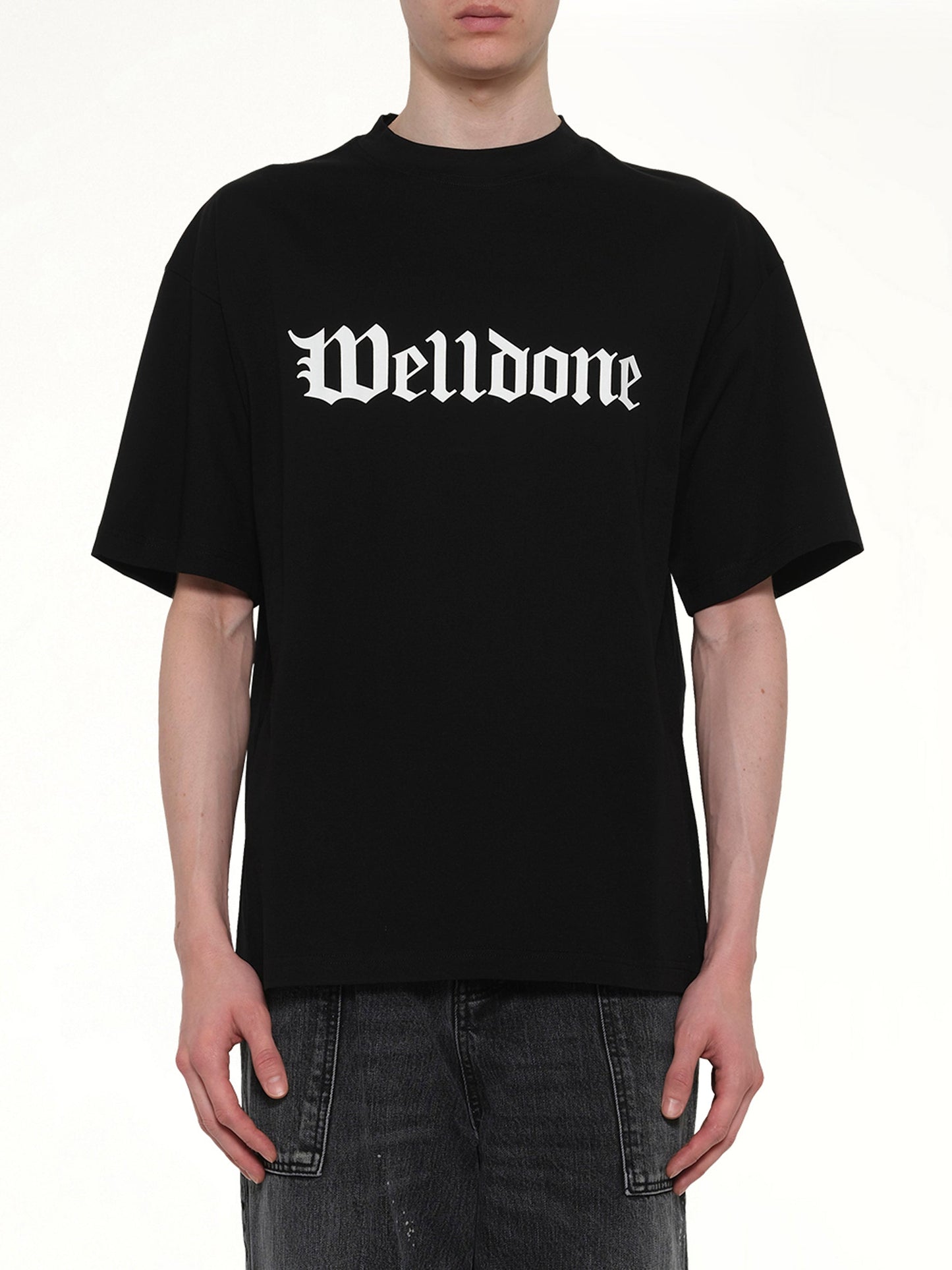 Image of T-Shirts. Product name - Gothic Logo Short-Sleeved T-Shirt in Black colour by brand - WE11DONE