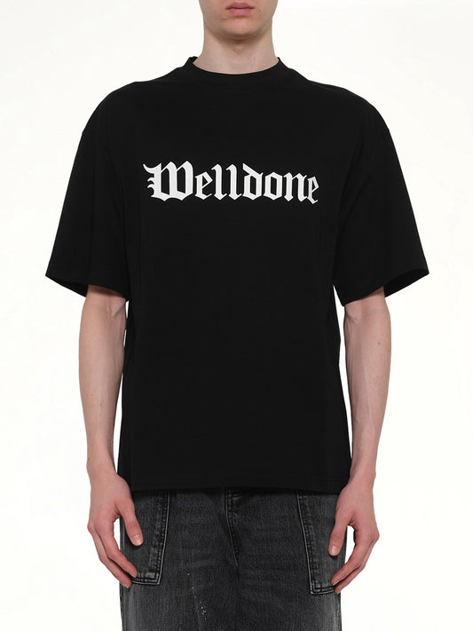 Image of T-Shirts. Product name - Gothic Logo Short-Sleeved T-Shirt in Black colour by brand - WE11DONE